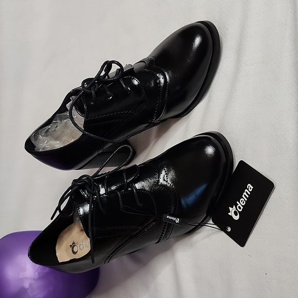 NWT Odema PU Leather Oxford Lace Up Pumps - Picture 1 of 16